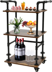 Serving Cart on Wheels, Industrial Bar Carts 3 Tier Home Kitchen Carts, Wine Rack Carts Storage Modern Wine Tea Rolling Carts