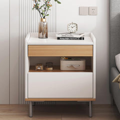 Nightstand with Drawers Easy Assembly Metal Legs Night Table Drawer Storage Shelf Side Table Nightstand End Table Wood Bedside Table for Bedroom Living Room Salon Office White