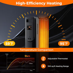 DORTALA 1500W Radiator Heater, Electric Oil Radiant Heater with Remote, Adjustable Thermostat, 12H Timer, Overheat & Tip-Over Protection, Portable Space Heater for Indoor Use, Black