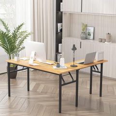 DlandHome Reversible L-Shaped Desk Large Corner Desk Folding Table Computer Desk Home Office Table Computer Workstation,Retro-N
