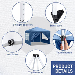 10x10ft Portable Folding Gazebo Tent,Outside Adjustable Instant Canopy Tent,Heavy Duty Party Beach Tents,Folding Outdoor Canopy Tents,with Carry Bag,for Patio Wedding Event Backyard (White)