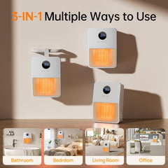 Electric Space Heater, 3-IN-1 Portable Heater for Wall Mount/Hook/Desktop, Remote&Thermostat, 3 Modes, 24H Timer, 1500W PTC Fast Heating Ceramic Heater for Office Bedroom Bathroom, White