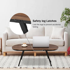 Folding Coffee Table for Small Spaces Wood and Metal Oval Coffee Table Portable Low Coffee Tables for Living Room, Home, Office, Light Brown