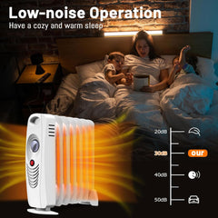 Portable Oil Filled Radiator Heater, 700W Radiant Heater with Adjustable Thermostat, Overheat & Tip-over Protection, Small Oil Heaters for Indoor Use, Home, Bedroom, Living Room, Office