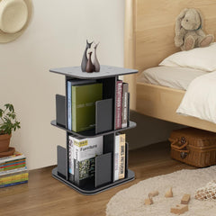 360° Rotating Bookshelf, Small Corner Bookshelf for Small Space, 2 Tier Standing Bookcase Storage Rack, Wooden Narrow Bookcase Organizer with Square Base for Bedroom, Living Room (White)