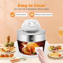 3.17 Gal Glass Air Fryer, Compact Air Fryer 1200w High Power Built in Turbine Device Insulation Base Bracket Can Cook for 2-6 People at Once(White+transparent)