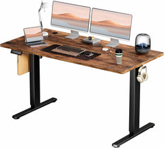 Smug Adjustable Height Standing Desk 55 Inch Electric Sit Stand Up Down Computer Table Ergonomic Rising Modern Lift Motorized Gaming Desktop Workstation for Work Home Office - Rustic Brown