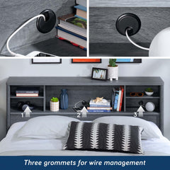 Gray Queen/Full Headboard Only, Free Standing Wood Bookcase Headboard with Storage Shelf for Bedroom, 64.8" Lx10.16 Dx40.39 H (Gray, Full/Queen)