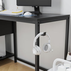 Computer Desk with Power Outlet & Storage Shelves, Study Writing Table with USB Ports Charging Station, Desk Workstation for Home Office, Black