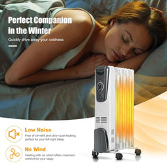 GOFLAME Electric Oil Filled Radiator Heater with Wheels, Portable Space Heater with Adjustable Thermostat, Tip-over & Overheated Protection, Energy Saving Mini Heater for Home and Office, 1500W