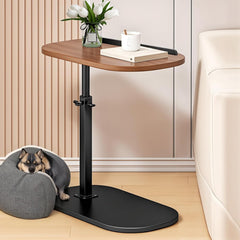 C Shaped End Table, Adjustable Height Side Table, Night Stand with 2-Tier Storage Shelf, Small Side Table for Couch, Sofa Table with Metal Frame for Living Room, Bedroom, Bedside Wooden Color