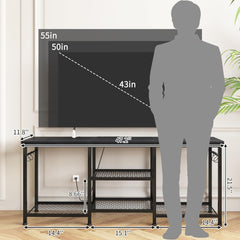 YGEOMER Entertainment Center for 55 inch TVs, TV Stand with Power Outlet and Open Storage Shelves, TV Media Console Table for Living Room and Bedroom,Black