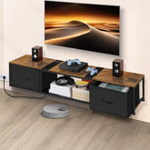 Floating TV Stand with Power Outlet Modern Wall Mounted TV Console Shelf Cabinet with Drawers for Under TV Storage, Entertainment Center, Living Room, Bedroom, Guest Room, Rustic Brown and Black