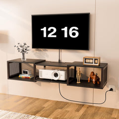 HOOBRO Floating TV Stand Wall Mounted with Power Outlet, Floating Entertainment Center for 65 inch TVs, Wall Mounted Entertainment Shelf with Storage, for Living Room, Bedroom, Black BB124UDS01