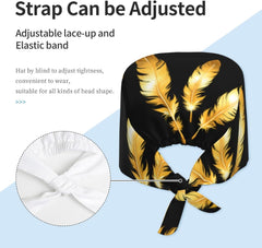 Cleaning Working Cap Glowing Golden Feathers Printed Chef Hat for Women & Men, Adjustable, Breathable