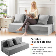 Single Size Folding Sofa Bed - 4 in 1 Convertible Sleeper Chair - High Density Memory Foam Futon Couch - Foldable Bed for Living Room Bedroom (Blue)