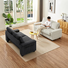 Modern Loveseat Couch, Comfy Corduroy Cloud Couches for Living Room, Deep Seat 2-Seater Love Seat Sofa with Storage Armrest and USB Port for Small Spaces Bedroom Apartment (Dark Gray)