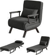 INMOZATA Sleeper Chairs for Adults Convertible Sleep Chair Bed 5 in 1 Folding Sofa Bed with 5-Position Adjustable Backrest & Pillow, Cozy Small Armchair Couch for Small Spaces, Office(Black)