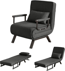 INMOZATA Sleeper Chairs for Adults Convertible Sleep Chair Bed 5 in 1 Folding Sofa Bed with 5-Position Adjustable Backrest & Pillow, Cozy Small Armchair Couch for Small Spaces, Office(Black)