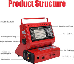 Portable Handheld Ice Fishing Heater, 2500W, Stainless Steel Frame, Ceramic Slate, Gas Tank (Black)