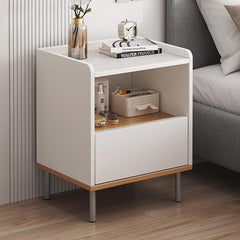 Nightstand with Drawers Easy Assembly Metal Legs Night Table Drawer Storage Shelf Side Table Nightstand End Table Wood Bedside Table for Bedroom Living Room Salon Office White