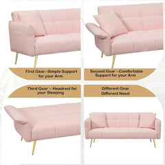 Modern Convertible Futon Sofa Bed with Adjustable Backrest and Folding Armrests, 70" Boucle Fabric Loveseat Sleeper Small Couch for Living Room, Bedroom, Apartment (Pink)