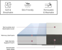 3-Inch Tri-Folding Gel Memory Foam Portable Floor Mattress, Breathable Mesh, Ultra Soft, Cot Pad, Removable and Washable Cover, Comfortable Support, Twin, White