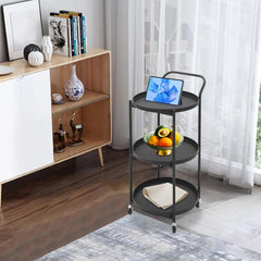 3-Tier Metal Frame Serving Cart with Wheels, Handle Rolling Bar Cart Mobile Serving Cart Storing Tableware, Kitchenware for Kitchen Dining Room Living Room, Beauty Clubs, Spa Clubs Black