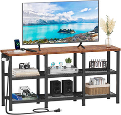 Furologee TV Stand, Small Media Console Table with 3-Tier Storage Shelves, Industrial Entertainment Center for TVs up to 50 Inch, Television Stands for Living Room, Bedroom, Rustic Brown