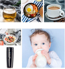 PROPFE 450ml Portable Car Heating Cup 12V Electric Heat Water Cup LCD Display Temperature Kettle Coffee Tea Milk Stainless Steel,White