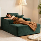 66" Oversized Chaise Lounge Chair Indoor, Corduroy Upholstered Sofa Bed with Pocket Springs&High-Density Foam, Deep Seat Sleeper Couch with 3 Pillows, No Assembly for Living Room (Dark Grey)