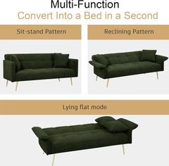 70-inch Teddy Fleece sofabed, Vintage Couch with Convertible futon sofabed with Adjustable arms and backrest, Modern Love Sofa for Efficient Home,Small Spaces or Office (Orange)