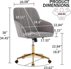 Gray Adjustable Criss Cross Legged Office Chair with Wheels and Arms, Rolling Vanity Chairs for Desks, Ergonomic Computer Chair for Home Office, Apartment Dorms