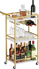 3 Tier Bar Cart, Mini Liquor Utility Cart for Wine Beverage Dinner Party, Rolling Wine Coffee Drink Serving Cart with Lockable Wheels for Home Kitchen Bars (11.8" D x 28.7" W x 35.4" H)