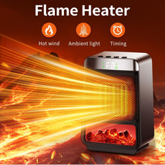 Electric Fireplace Heater for Indoor Use with Realistic 3D LED Flame,Double Safety Protection,Overheat Sensor and Safety Tip-Over Switch, Portable Fireplace Heater for Home Office Christmas Decoratio