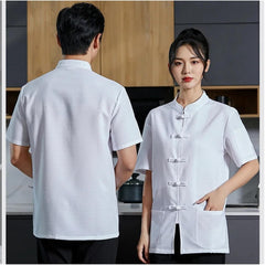 Chef Jacket Cotton Linen Restaurant Work Uniform Cooker Tee Tops Kitchen Baker Jacket Cook Waiter Work Wear