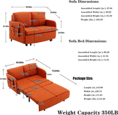 Modern Futon Sofa Bed, 46" Convertible Folding Couch Breathable Small Double,Adjustable Pull Out Chaise Couches with Storage Drawer for Compact Living Studio Bedroom Loveseat (Orange+Linen)