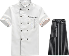 Customized Chef Coat Embroidered Name Chef Uniform Unisex Short Sleeves Cook Jacket Kitchen Canteen Work Clothes