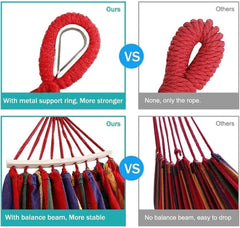 Camping Hammock Bed Camping Hammock Canvas Fabric Two Balance Beams Anti-Tip and A Strong Knot Hammocks for Travel Beach Backyard Hammock Swing