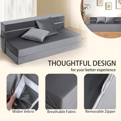 4 in 1 Convertible Folding Sofa Bed - Floor Couch Memory Foam Couch Floor Lounge Sleep Mattress for Living Room Guestroom Home Apartment Floor Sofa Bed Dark Gray