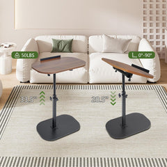 Simcat C Shaped End Table Tv Tray Table with Metal Frame Nightstand Bedroom Corner Table Living Room (Walnut Color2)