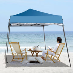 6'x6' Instant Pop Up Canopy Tent, Portable Outdoor Grill Gazebo with Backpack Bag and 1 Sidewalls, Durable Oxford Fabric, Folding Shelter, Sun Shade for Camping, Beach & Backyard (Blue)