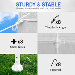 354" x 118" x 102" 5-Sided Outdoor Pergola Tent with Spiral Pipe Frame, Waterproof PE Cloth Canopy for Weddings Events Parties, Heavy Duty Iron Structure Includes Ground Stakes (White)