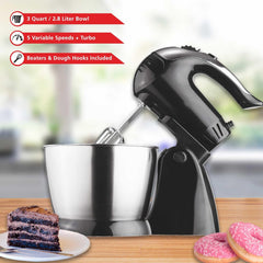 5-Speed Stand Mixer with Stainless Steel Bowl – 200W Electric Mixer with Detachable Hand Mixer for Dough, Batter, and Baking – Compact Kitchen Appliance in Black or White (White)