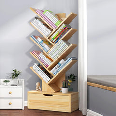 Talent Star Modern Book Shelf Strong Bearing Capacity Space Saving with Drawer Book Storage 8-Tier Wooden Tree Bookshelf Living Room Decor for Home, Office, Living Room, Bedroom, Rustic Style Woode