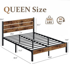 Lifezone Twin Bed Frame with Headboard and Footboard, Metal Twin Bed Frame with Under-Bed Storage, All-Metal Support System, No Box Spring Needed, Easily Assemble, Vintage Brown
