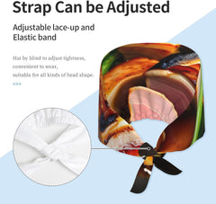 Cleaning Working Cap Delicious Grilled Meat Printed Chef Hat for Women & Men, Adjustable, Breathable Black