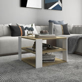 Coffee Table Sonoma Oak and White Engineered Wood Square Modern Dining Table Living Room Furniture end Tables Living Room for Indoor Office