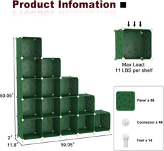 UNKU 16 Cube Storage Organizer, Bookcase Bookshelf with Pattern, Closet Organizer Cabinet, Storage Cube Shelf, Open Storage Shelves for Bedroom, Living Room, Home Office, Black