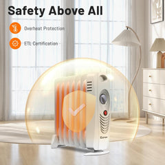 KOTEK Portable Space Heater, 700w Oil Filled Radiator Heater with Adjustable Thermostat, Overheat Protection, Electric Heater for Bedroom Office Indoor Use